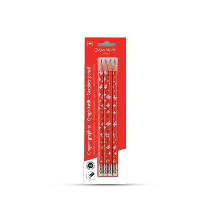 Caran d'ache Swiss Flag Pencil With Eraser HB 4PC Set