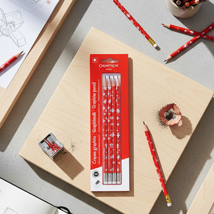 Caran d'ache Swiss Flag Pencil With Eraser HB 4PC Set