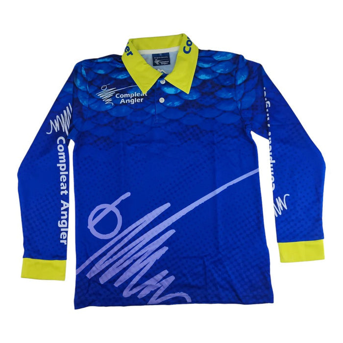 COMPLEAT ANGLER KIDS BUTTON TOURNAMENT SHIRT BLUE [SZ:10]