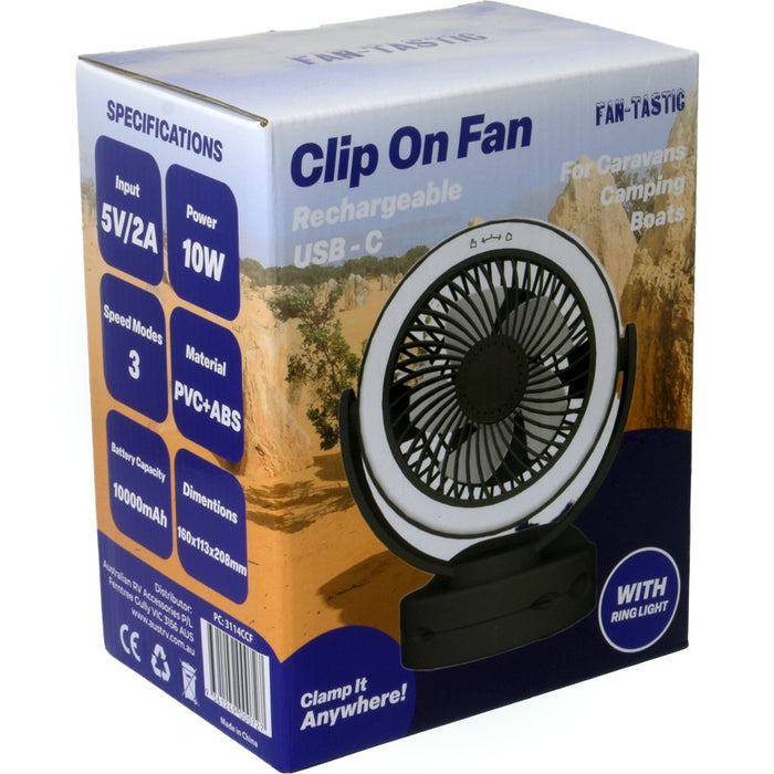 FANTASTIC 12V CLIP ON FAN PORTABLE RECHARGEABLE LITHIUM