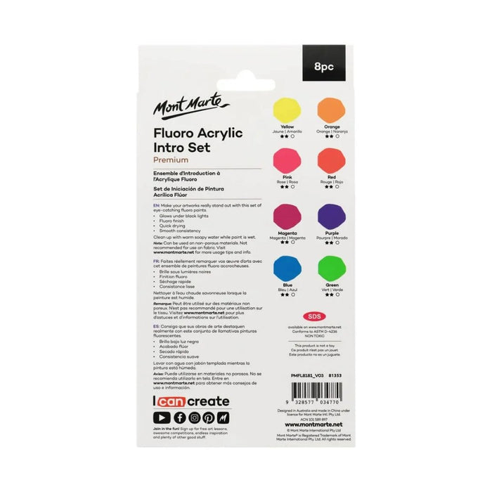 Mont Marte Fluoro Acrylic Paint Intro Set - SCOOBOO - PMFL8181 - Acrylic paints