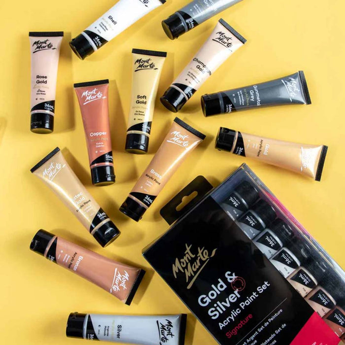 Mont Marte Gold and Silver Signature Acrylic Paint Set
