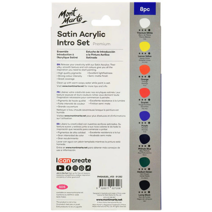 Mont Marte Satin Acrylic Primary Set