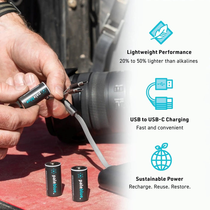 PALEBLUE LITHIUM ION RECHARGEABLE CR123A BATTERIES