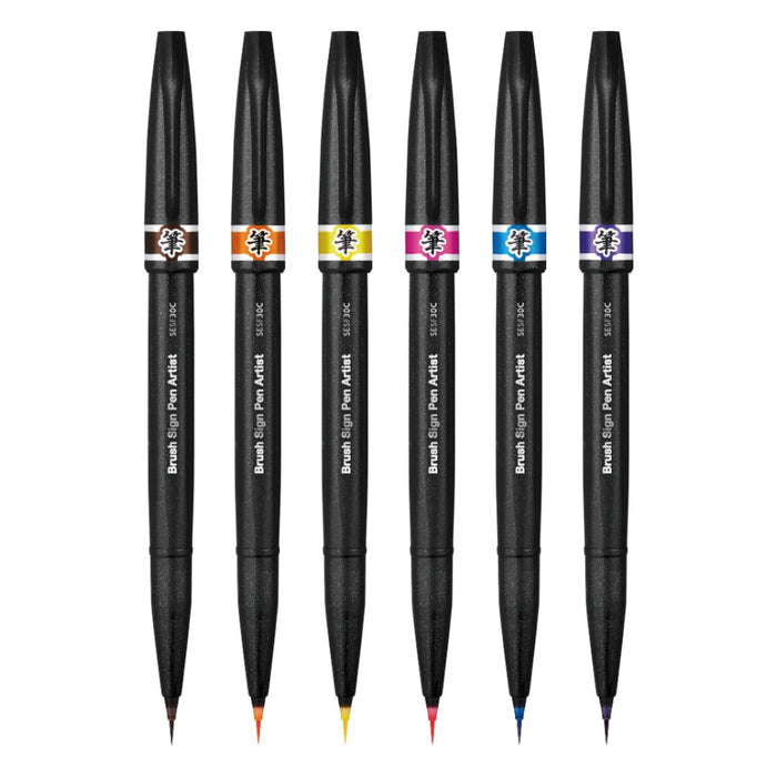 Pentel Extra Fine Tip Sign Brush Pen for Artist(Pack of 6) - SCOOBOO - EFGPSV - Brush Pens