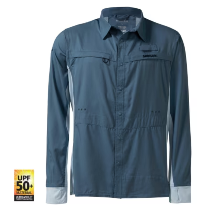 SHIMANO PRO STRETCH VENTED MENS FISHING SHIRT UPF50+ [CLR:NAVY SZ:SMALL]