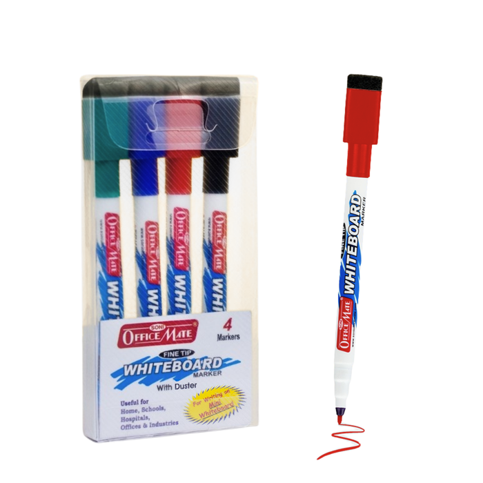 Soni Officemate Fine Tip Whiteboard Marker with Duster On Cap - Pack of 4
