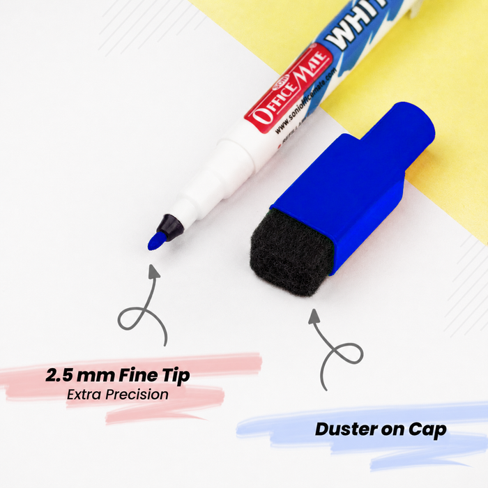 Soni Officemate Fine Tip Whiteboard Marker with Duster On Cap - Pack of 4