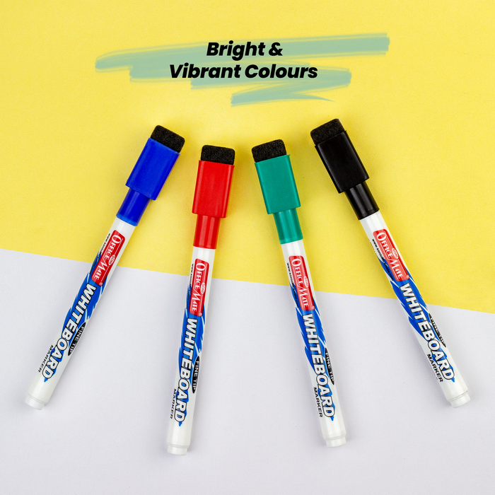 Soni Officemate Fine Tip Whiteboard Marker with Duster On Cap - Pack of 4