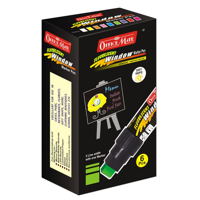 Soni Officemate Fluorescent Window Markers (Pack of 6) - SCOOBOO - Glass Paints & Markers