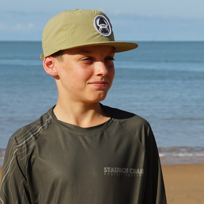 STAUNCH CRAB KIDS KHAKI CONTOUR UPF50+ LONG SLEEVE FISHING SHIRT [SZ:12]