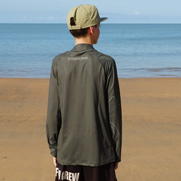 STAUNCH CRAB KIDS KHAKI CONTOUR UPF50+ LONG SLEEVE FISHING SHIRT [SZ:14]