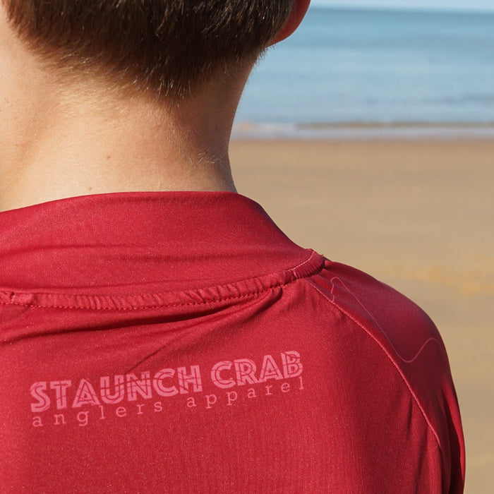 STAUNCH CRAB KIDS RED CONTOUR UPF50+ LONG SLEEVE FISHING SHIRT [SZ:12]