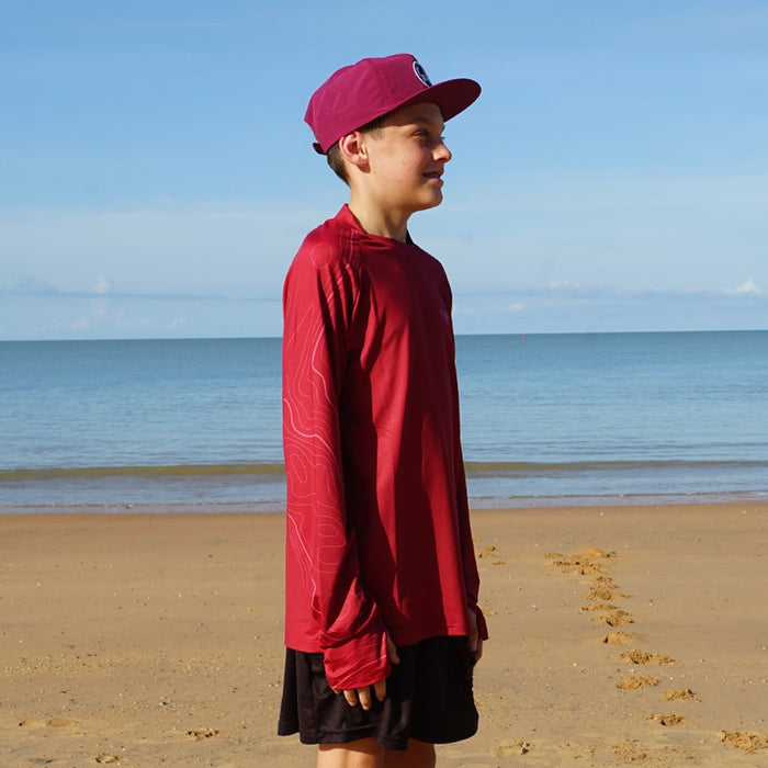 STAUNCH CRAB KIDS RED CONTOUR UPF50+ LONG SLEEVE FISHING SHIRT [SZ:12]