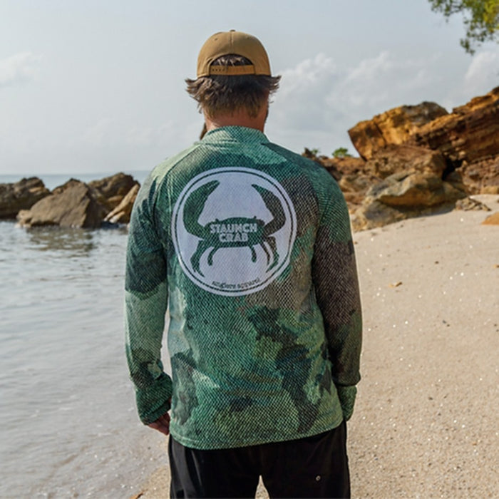 STAUNCH CRAB MENS SINIK GREEN UPF50+ LONG SLEEVE FISHING SHIRT [SZ:MEDIUM]