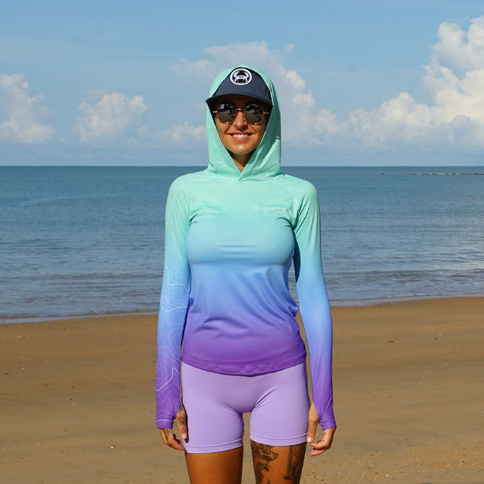 STAUNCH CRAB WOMENS CANDY CONTOUR UPF50+ LONG SLEEVE HOODED FISHING SHIRT [SZ:X-SMALL]