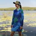 STAUNCH CRAB WOMENS SINIK BLUE/GREEN COLLARED FISHING DRESS LONG SLEEVE [SZ:X-SMALL]