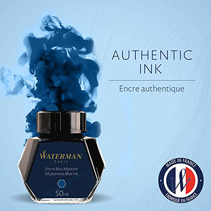 Waterman Ink Bottle (Mysterious Blue - 50 ML) 9000005334. A unique 50 ml ink bottle comes with multi-faceted 9 sides which help you to grasp every remaining drop of ink. Genuine Waterman Ink, France. Onlinemantra.in