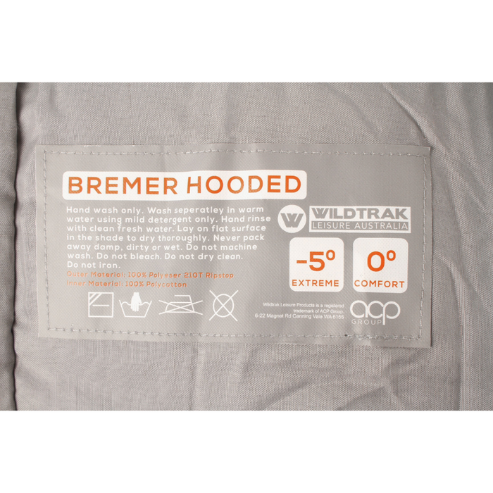 WILDTRAK BREMER JUNIOR HOODED SLEEPING BAG 170 x 65CM 0 TO -5C