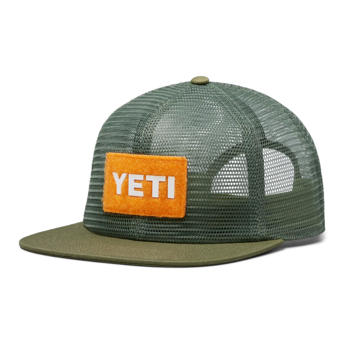 YETI VELCRO BADGE FLAT BRIM MESH HAT OLIVE