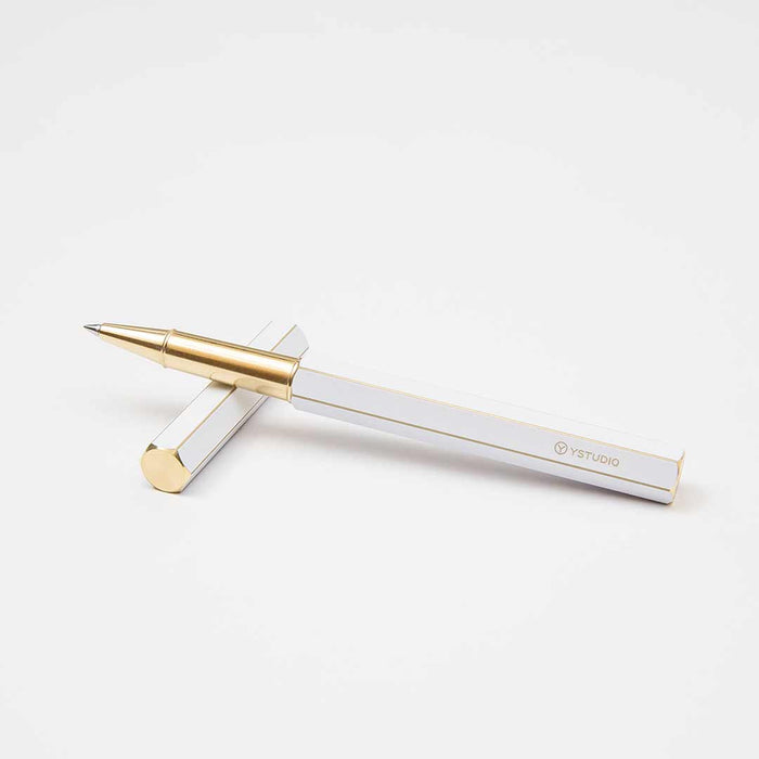 YstudioClassic Revolve Brass White Rollerball Pen - SCOOBOO - STAT-61b - Roller Ball Pen